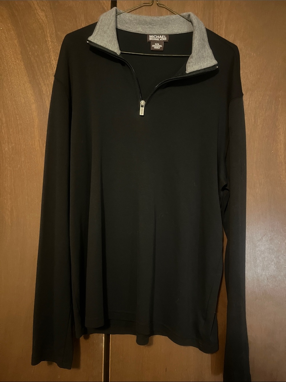 Michael Kors Men’s Black Zip-Up Sweater with Gray Collar
